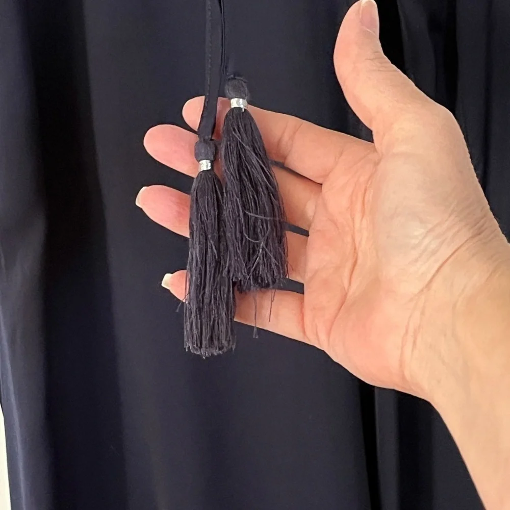 J Crew | Ruffle Hem Sleeveless Maxi Dress Navy Blue Tassels Size XXS